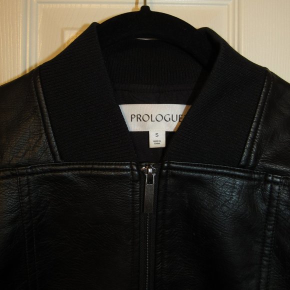 Prologue S Black Lined Faux Leather Jacket Zip Up Knit Collar - Picture 2 of 7